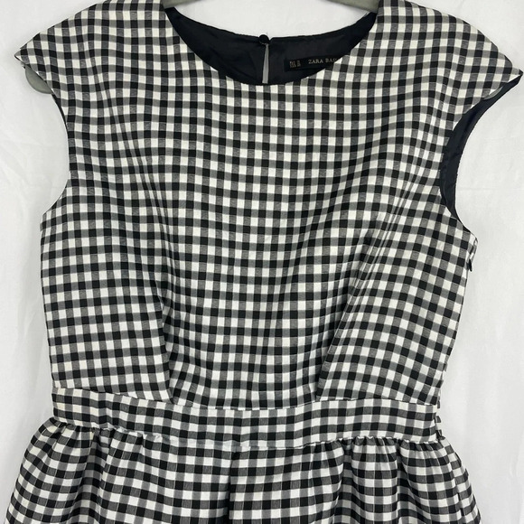 ZARA Black & White Gingham Dress Fit & Flare Dress NWT Size Medium - Picture 3 of 8